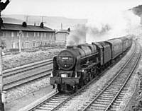 Royal Scot 46130 of Mirfield shed on Whit Monday 11 June 1962 at Mytholmroyd.  R S Greenwood